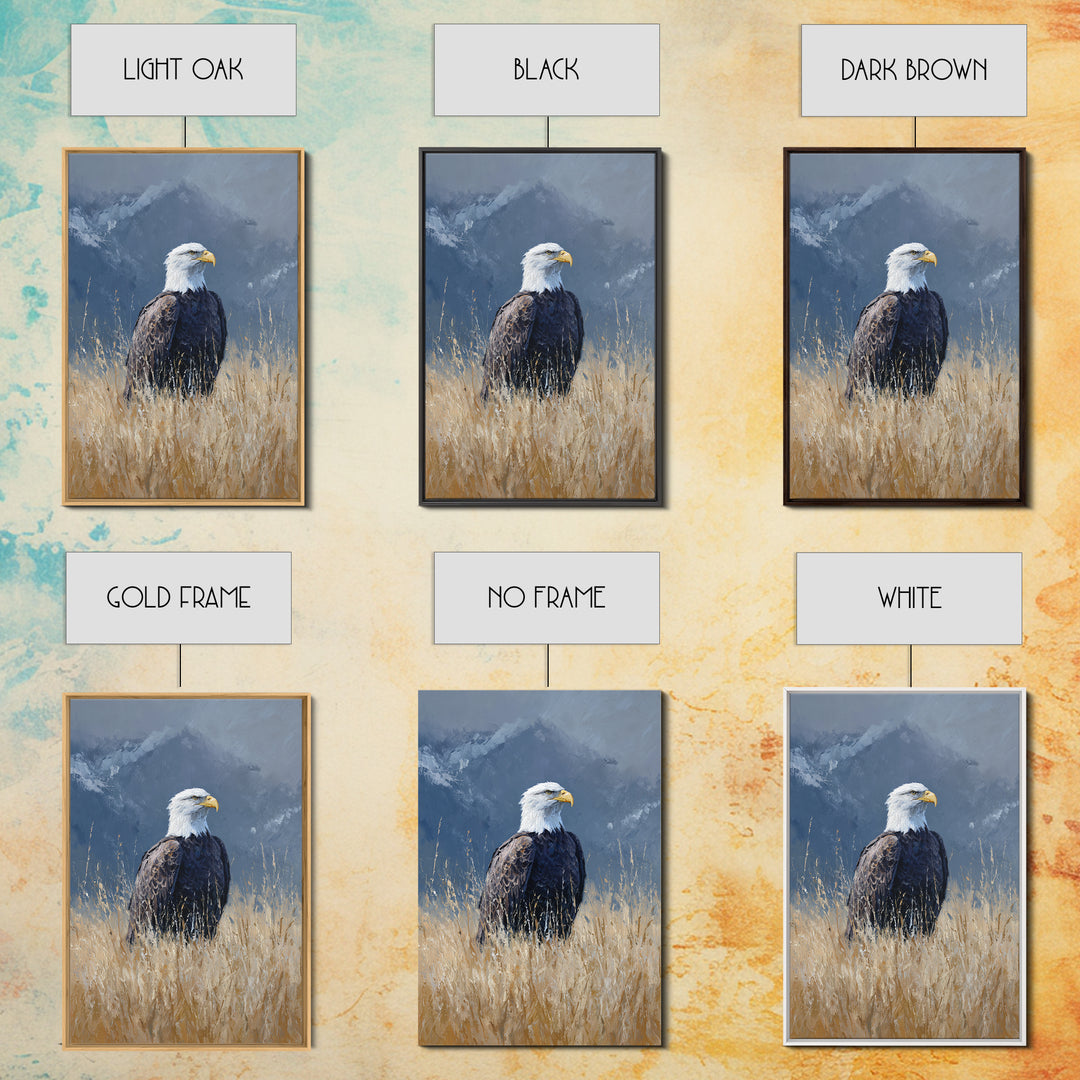 Eagle Portrait with Dramatic Mountain Wind Framed Canvas Print, Bird Art, Digital Print, Living Room Decor, Fine Art, Flight, BIR-2x3-68