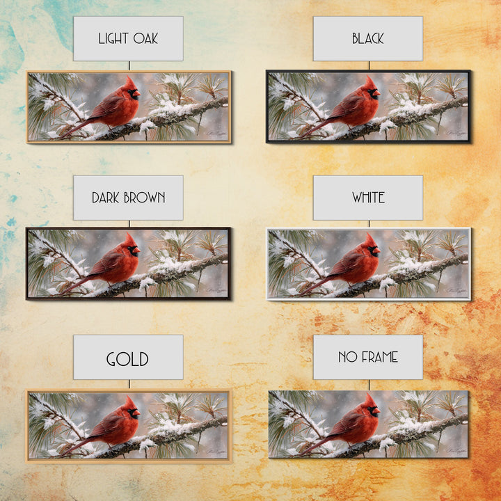 Red Cardinal on Snowy Pine Branch Canvas Print, Bird Art, Nature Prints, Living Room Decor, Fine Art, Flight, Boho Decor, BIR-3x1-41