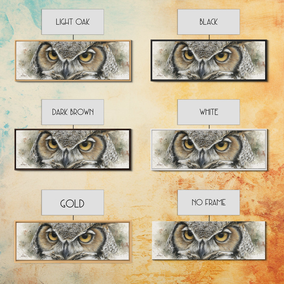 Owl Portrait with Wise Golden Eyes Canvas Print, Bird Art, Gallery Wall, Living Room Decor, Fine Art, Flight, Gallery Decor, BIR-3x1-45