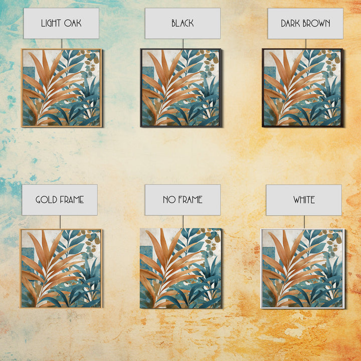 Terracotta Palm Leaves Framed Canvas Print, Boho Art, Wall Decor, Living Room Decor, Fine Art, Bohemian, Art Nouveau, BOH-1x1-29