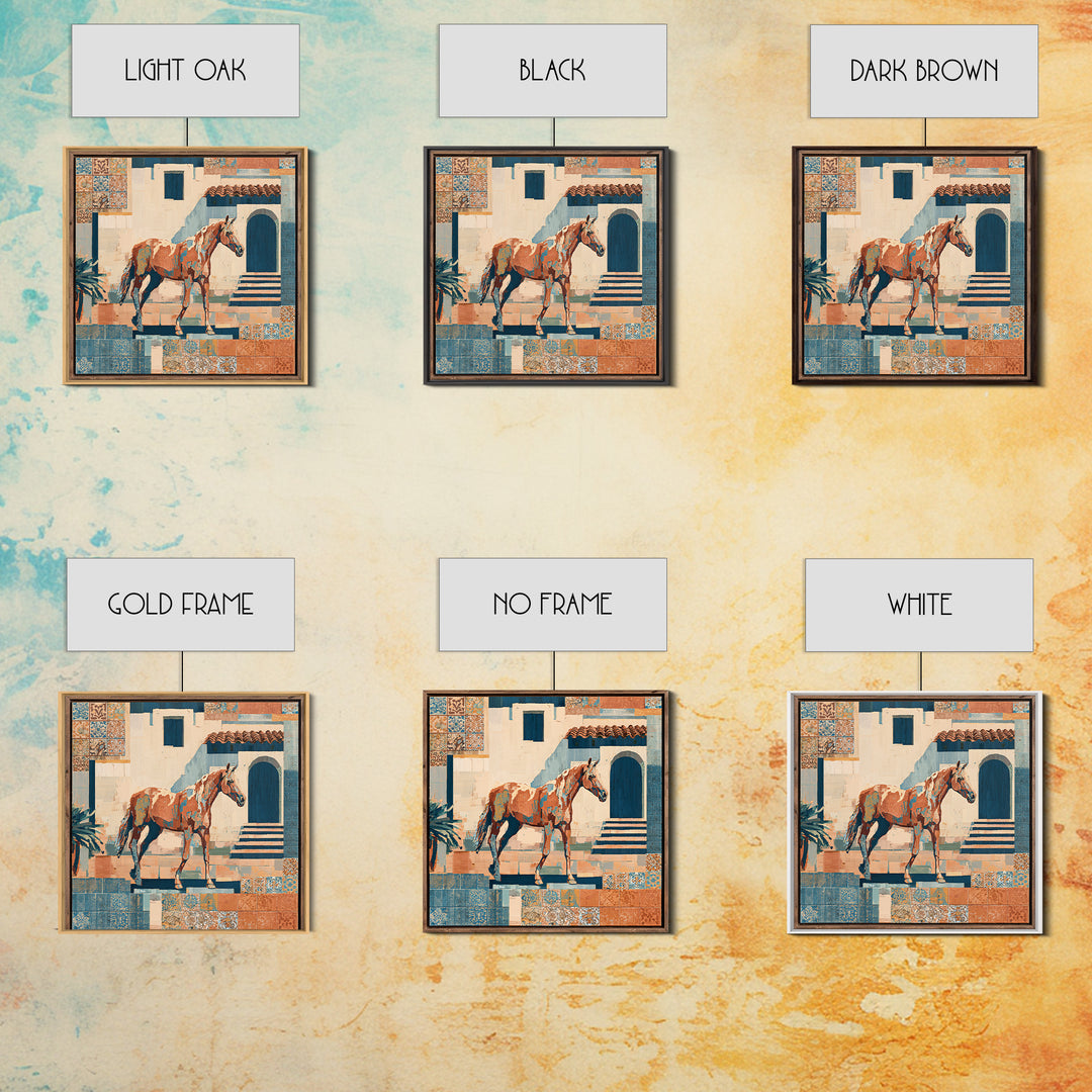 Wild Horse in Dusty Golden Light Framed Canvas Print, Boho Art, Gallery Decor, Living Room Decor, Fine Art, Bohemian, BOH-1x1-32