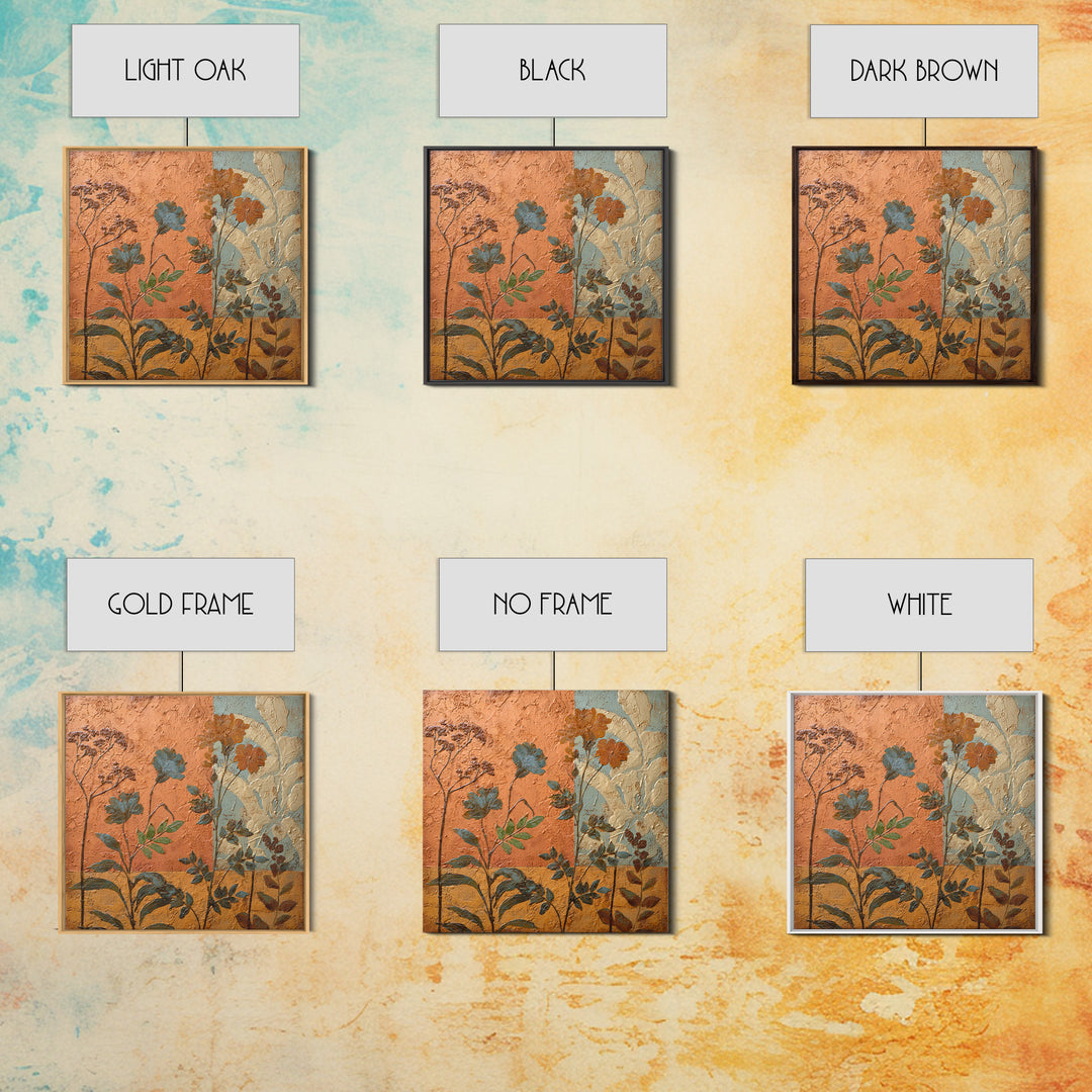 Burnt Orange Floral Field at Sunset Framed Canvas Print, Boho Art, Contemporary Art, Living Room Decor, Fine Art, Bohemian, BOH-1x1-37