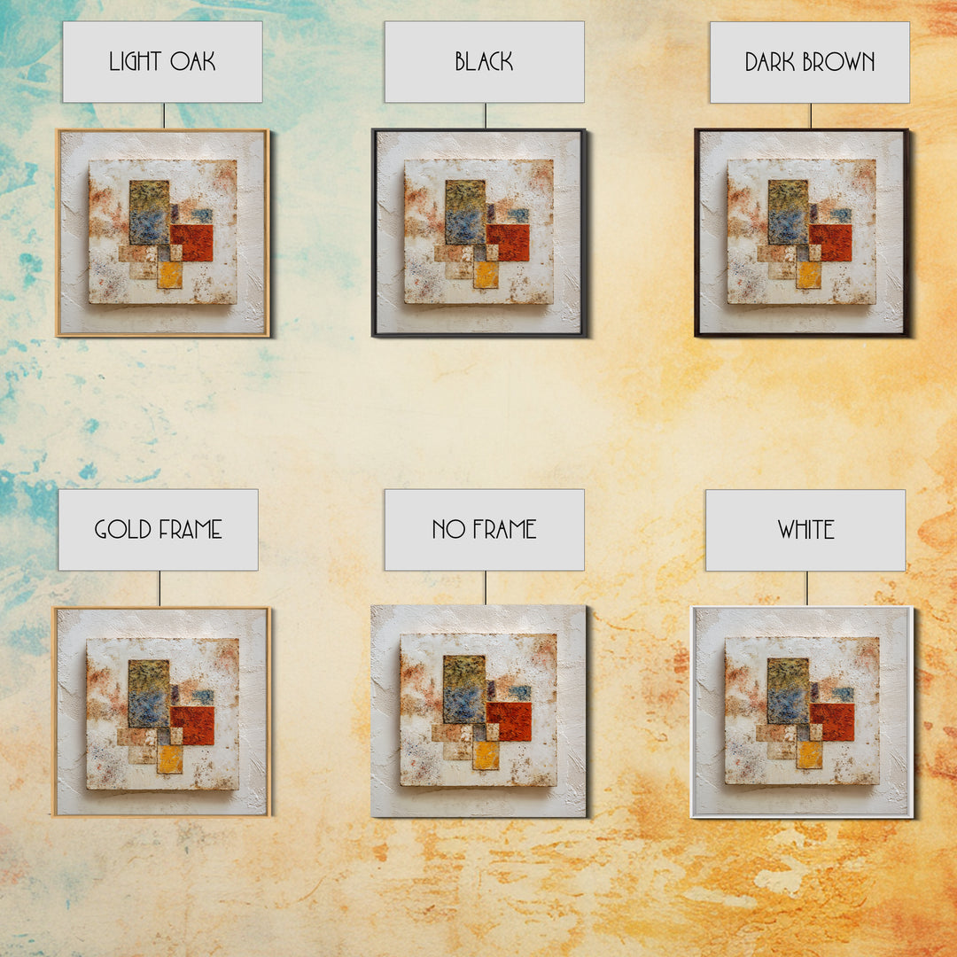 Abstract Clay Shapes Framed Canvas Print, Boho Art, Textured Painting, Living Room Decor, Abstract Art, Bohemian, BOH-1x1-40