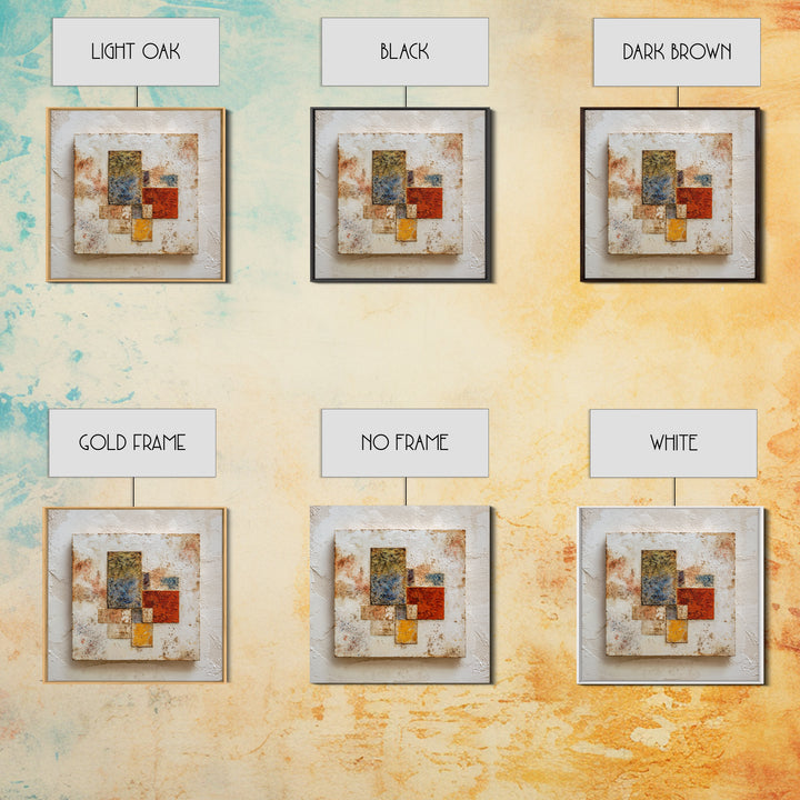 Abstract Clay Shapes Framed Canvas Print, Boho Art, Textured Painting, Living Room Decor, Abstract Art, Bohemian, BOH-1x1-40