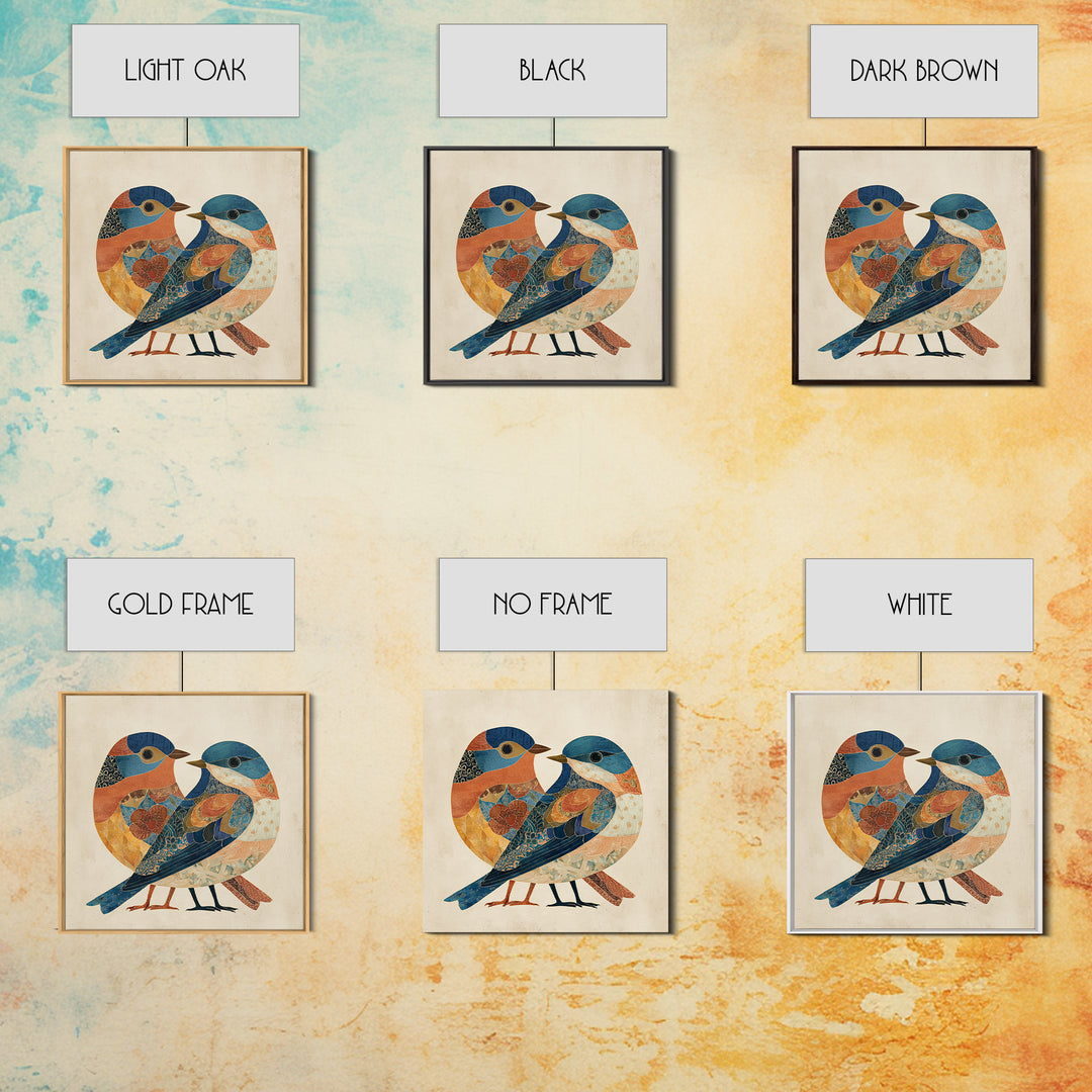 Boho Bird Pair Framed Canvas Print, Boho Art, Digital Wall Art, Living Room Decor, Bohemian, Garden Art, Wall Art Print, BOH-1x1-44