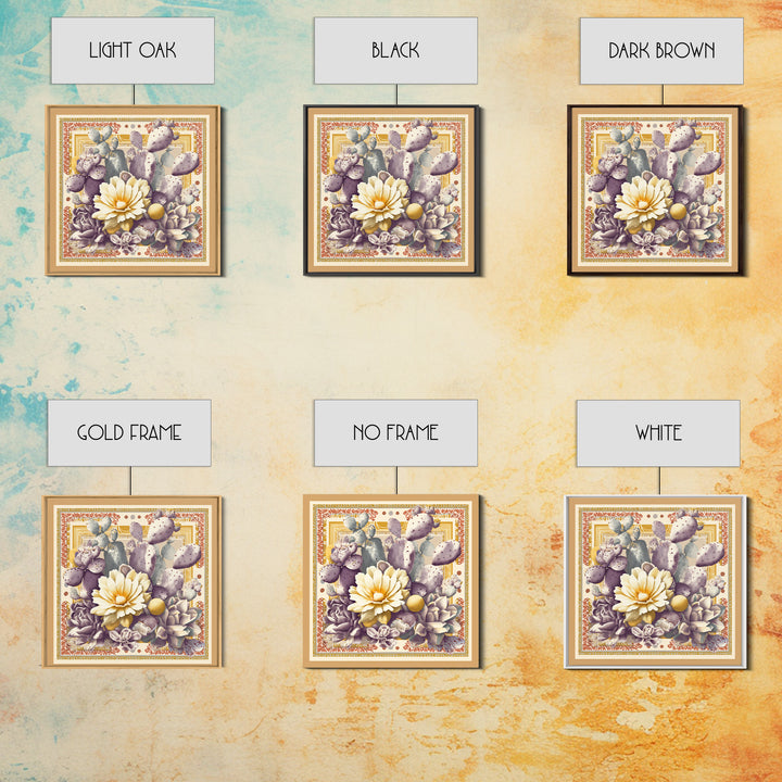 Desert Sun with Cactus and Warm Clay Canvas Print, Boho Art, Art, Living Room Decor, Fine Art, Bohemian, Wallart, Art Nouveau, BOH-1x1-49