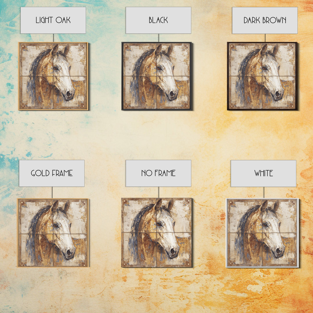 Wild Horse in Dusty Golden Light Framed Canvas Print, Boho Art, Statement Artwork, Living Room Decor, Fine Art, Bohemian, BOH-1x1-80