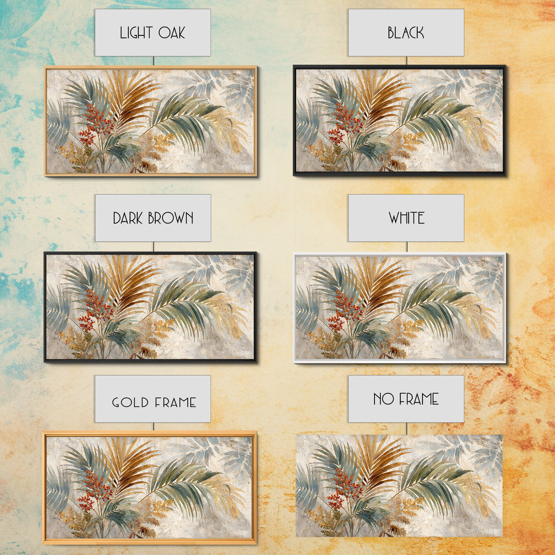 Terracotta Palm Leaves Framed Canvas Print, Boho Art, Wallart, Living Room Decor, Fine Art, Bohemian, Living Room Wall Art, BOH-2x1-25