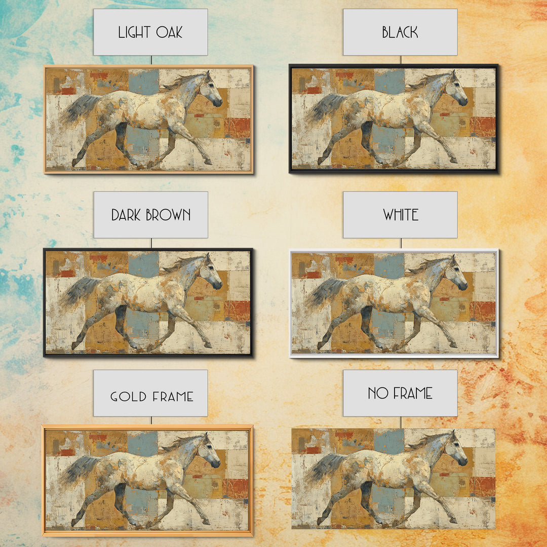 Wild Horse in Dusty Golden Light Framed Canvas Print, Boho Art, Wall Art, Living Room Decor, Fine Art, Bohemian, Art Deco, BOH-2x1-28