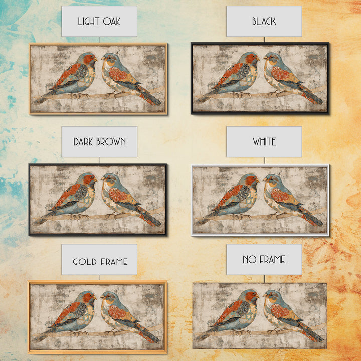 Boho Bird Pair Framed Canvas Print, Boho Art, Wall Decor, Living Room Decor, Fine Art, Bohemian, Art Nouveau, Abstract Art, BOH-2x1-40