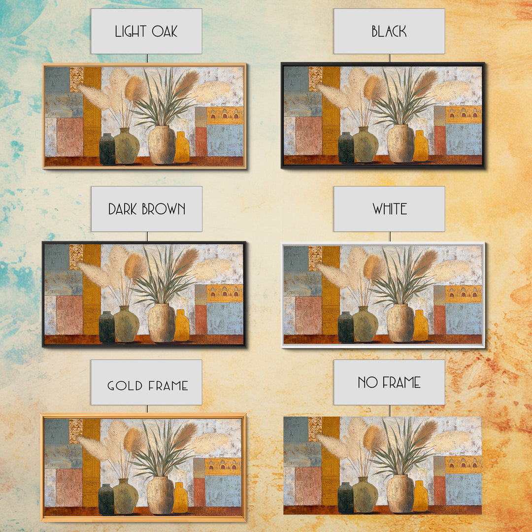 Bohemian Vase with Dried Pampas Grass Canvas Print, Boho Art, Abstract Wall Art, Living Room Decor, Oil Painting, Bohemian, BOH-2x1-53