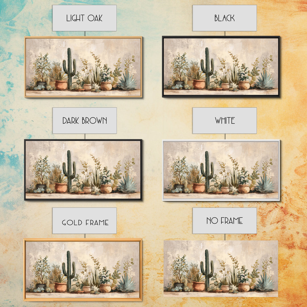 Warm Neutral Cactus Garden Illustration Canvas Print, Boho Art, Art Prints, Living Room Decor, Watercolor Art, Bohemian, BOH-2x1-62
