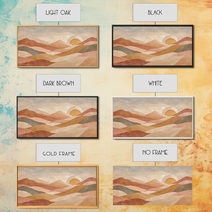 Sunrise over Rolling Dunes in Muted Peach Framed Canvas Print, Boho Art, Living Room Decor, Abstract Art, Bohemian, BOH-2x1-65