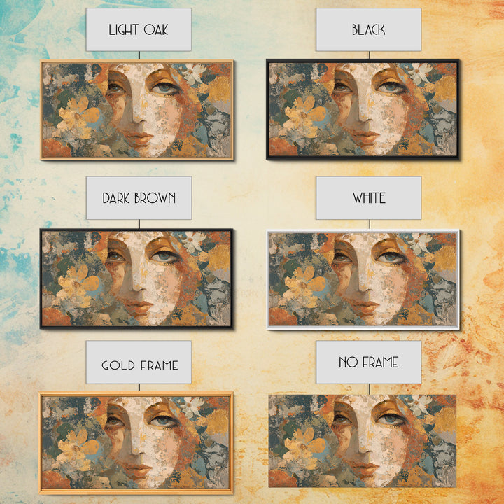 Abstract Female Face Framed Canvas Print, Boho Art, Digital Wall Art, Living Room Decor, Watercolor Art, Bohemian, Garden Art, BOH-2x1-72