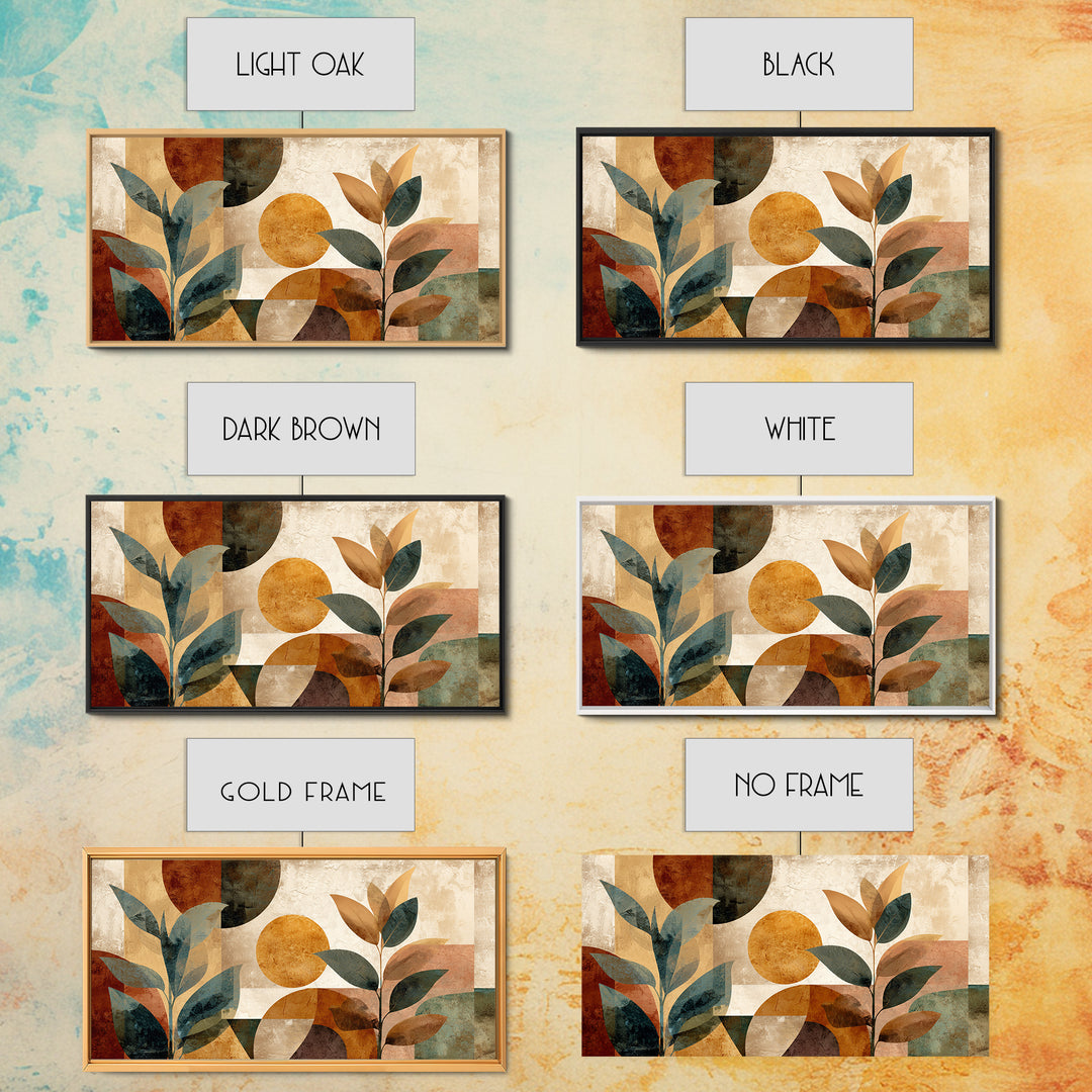 Moon Phases Above Botanical Silhouettes Canvas Print, Boho Art, Art Deco, Living Room Decor, Oil Painting, Bohemian, BOH-2x1-94