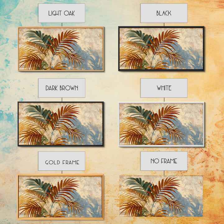 Terracotta Palm Leaves Framed Canvas Print, Boho Art, Boho Decor, Living Room Decor, Fine Art, Bohemian, Textured Painting, BOH-2x1-97