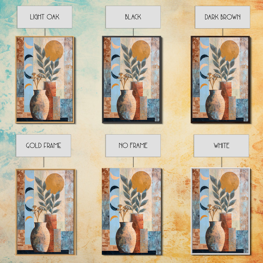 Moon Phases Above Botanical Silhouettes Canvas Print, Boho Art, Art Prints, Living Room Decor, Watercolor Art, Bohemian, BOH-2x3-10