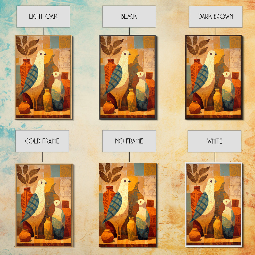 Boho Bird Pair Framed Canvas Print, Boho Art, Art Nouveau, Living Room Decor, Bohemian 500, Wall Print, Set of Prints, BOH-2x3-100
