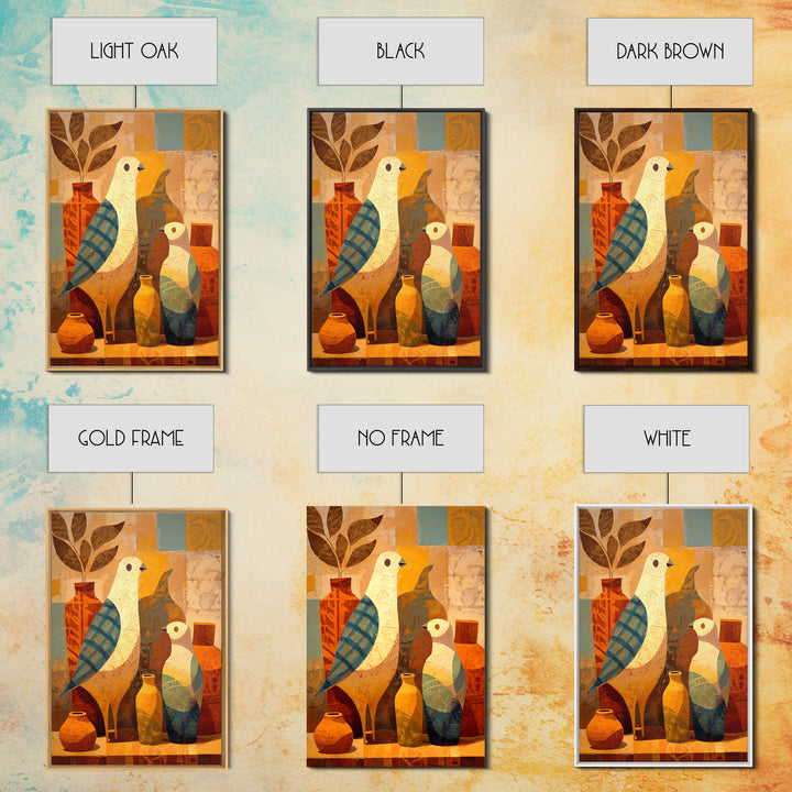 Boho Bird Pair Framed Canvas Print, Boho Art, Art Nouveau, Living Room Decor, Bohemian 500, Wall Print, Set of Prints, BOH-2x3-100