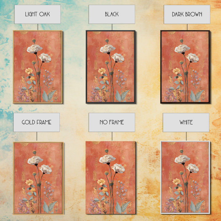 Burnt Orange Floral Field at Sunset Framed Canvas Print, Boho Art, Wallart, Living Room Decor, Bohemian, Living Room Wall Art, BOH-2x3-21
