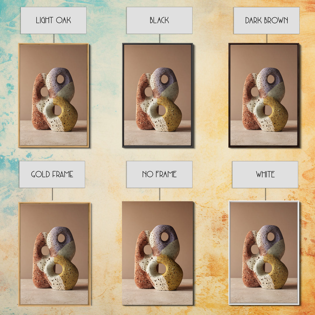 Abstract Clay Shapes Framed Canvas Print, Boho Art, Contemporary Art, Living Room Decor, Abstract Art, Bohemian, Art Deco, BOH-2x3-24