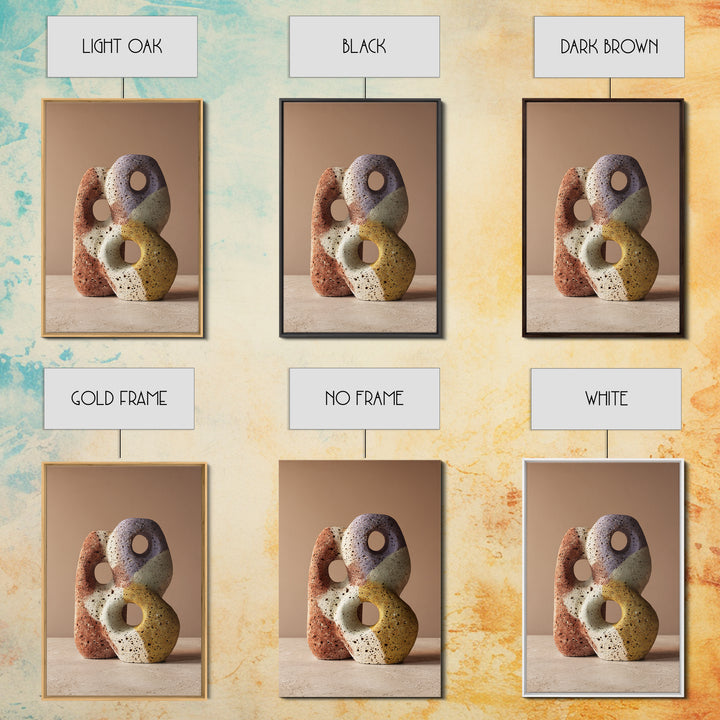 Abstract Clay Shapes Framed Canvas Print, Boho Art, Contemporary Art, Living Room Decor, Abstract Art, Bohemian, Art Deco, BOH-2x3-24