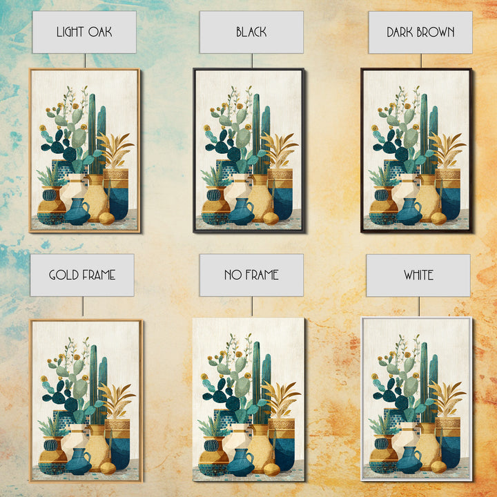 Warm Neutral Cactus Garden Illustration Framed Canvas Print, Boho Art, Wall Decor, Living Room Decor, Fine Art, Bohemian, BOH-2x3-26