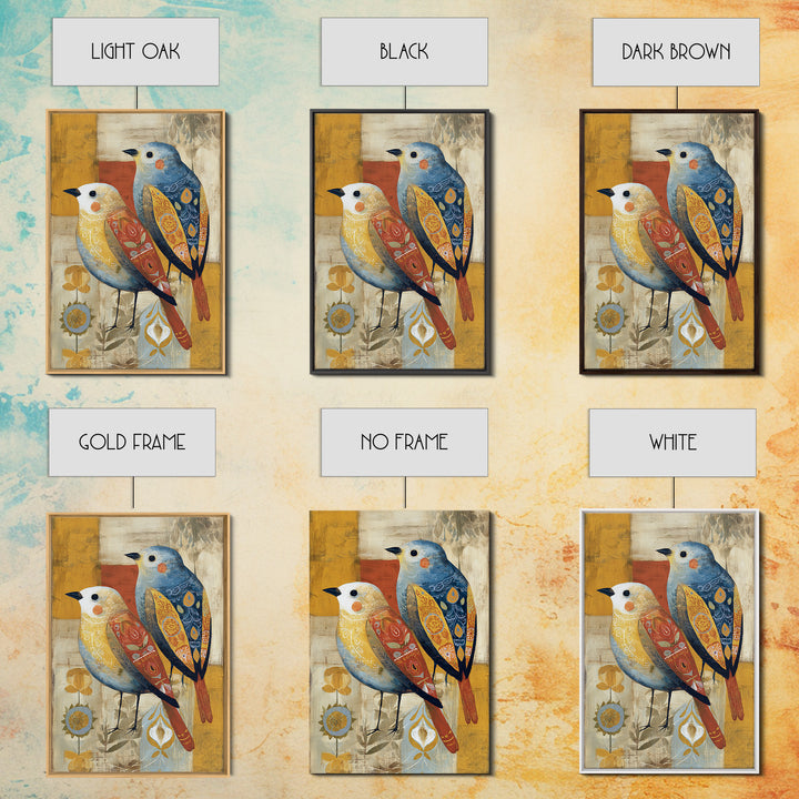 Boho Bird Pair Framed Canvas Print, Boho Art, Gallery Decor, Living Room Decor, Fine Art, Bohemian, Home Decor, Wall Decor, BOH-2x3-28