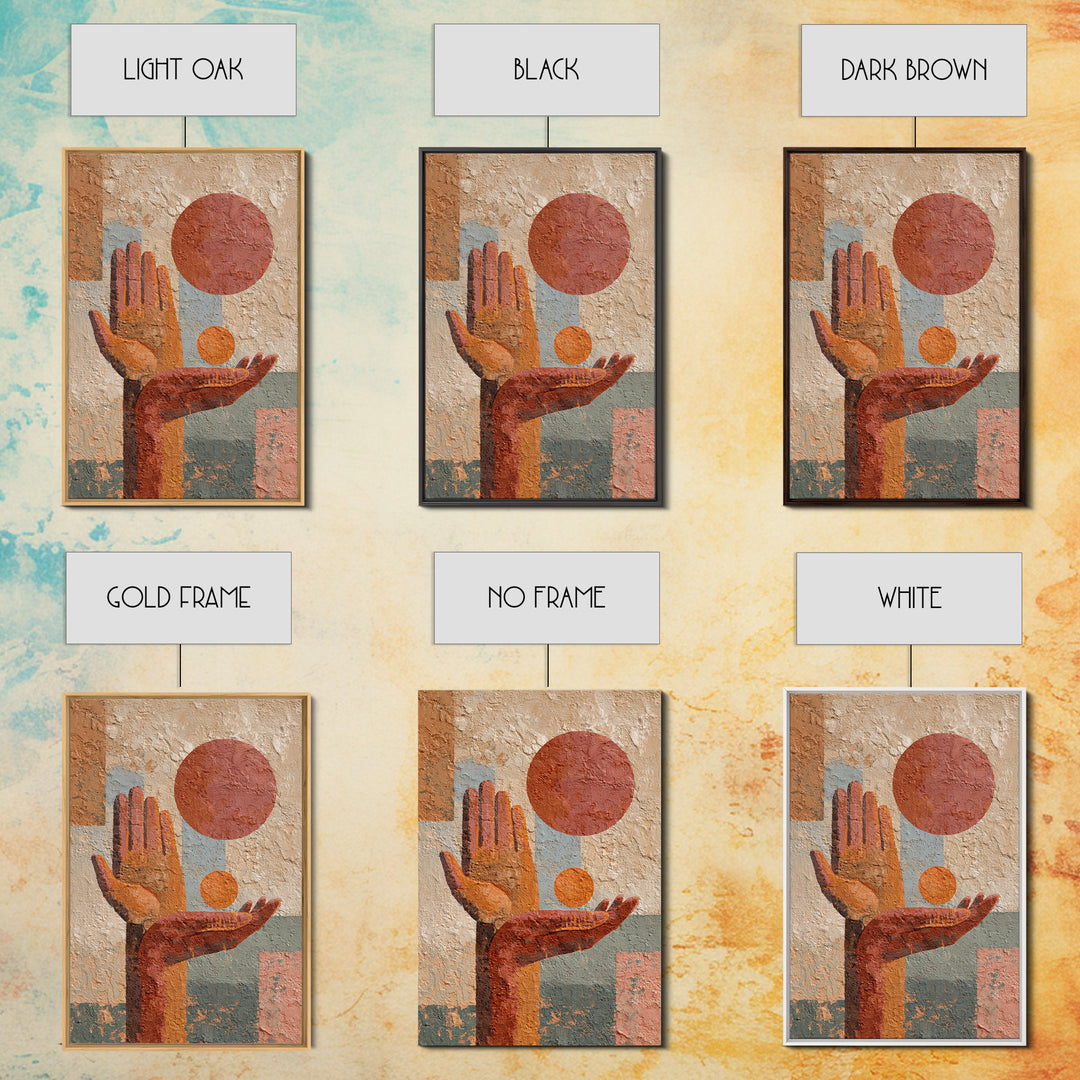 Mystic Hand Holding a Tiny Sun Framed Canvas Print, Boho Art, Boho, Living Room Decor, Fine Art, Bohemian, Wall Art Print, BOH-2x3-38