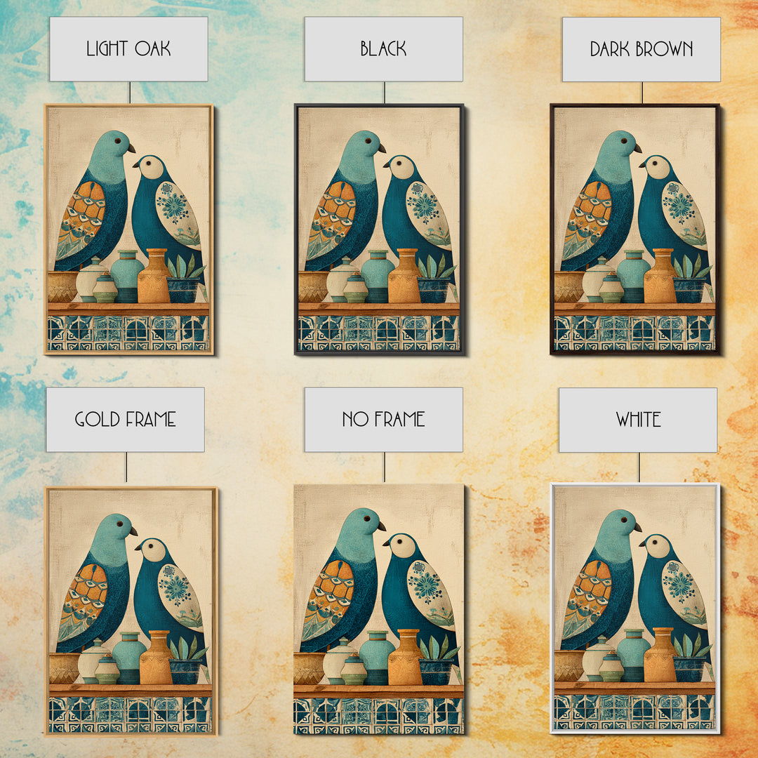 Boho Bird Pair Framed Canvas Print, Boho Art, Printable, Living Room Decor, Bohemian, Abstract Wall Art, Boho Wall Art, BOH-2x3-4