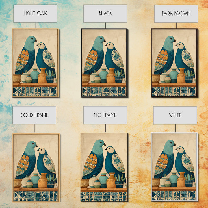 Boho Bird Pair Framed Canvas Print, Boho Art, Printable, Living Room Decor, Bohemian, Abstract Wall Art, Boho Wall Art, BOH-2x3-4