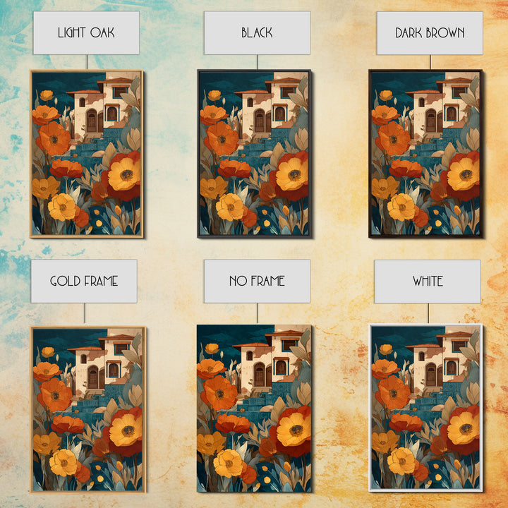 Burnt Orange Floral Field at Sunset Canvas Print, Boho Art, Living Room Decor, Oil Painting, Bohemian, Modern Decor, BOH-2x3-45