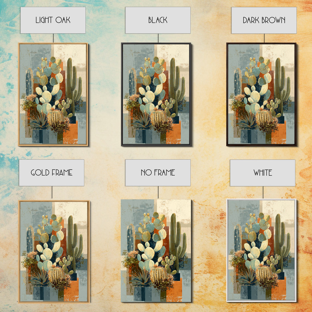 Warm Neutral Cactus Garden Illustration Canvas Print, Boho Art, Printable Wall Art, Living Room Decor, Oil Painting, Bohemian, BOH-2x3-50