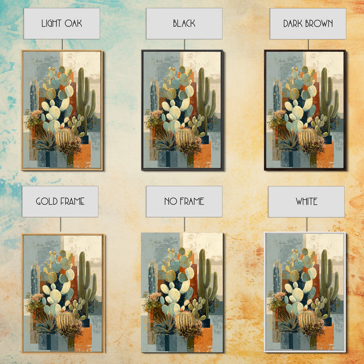 Warm Neutral Cactus Garden Illustration Canvas Print, Boho Art, Printable Wall Art, Living Room Decor, Oil Painting, Bohemian, BOH-2x3-50