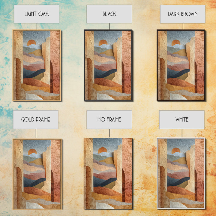 Sunrise over Rolling Dunes in Muted Peach Framed Canvas Print, Boho Art, Boho Wall Art, Living Room Decor, Oil Painting, BOH-2x3-53
