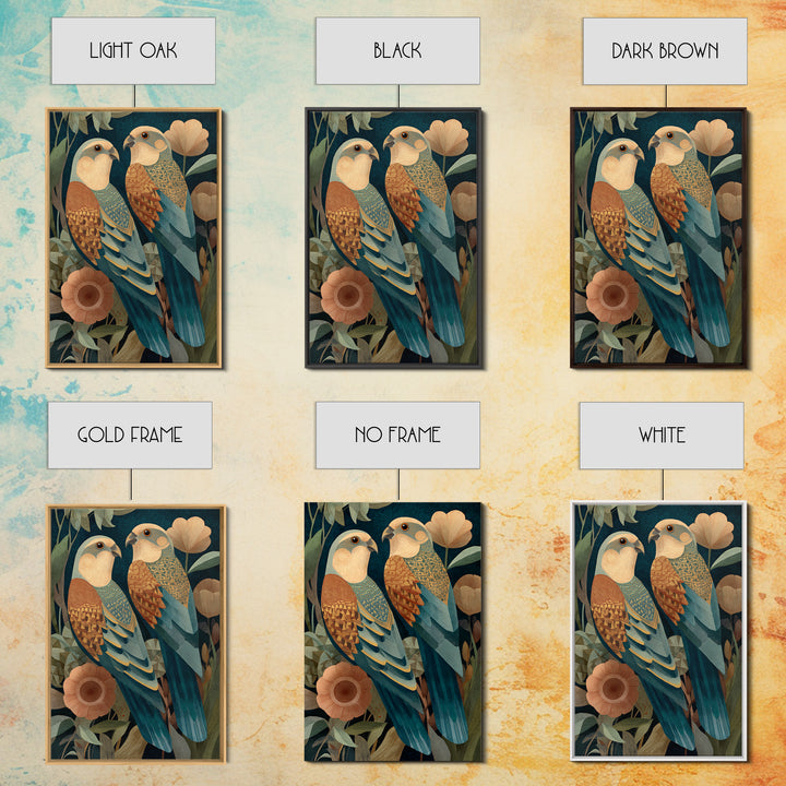 Boho Bird Pair Framed Canvas Print, Boho Art, Statement Artwork, Living Room Decor, Fine Art, Bohemian, Art Prints, Digital Art, BOH-2x3-76