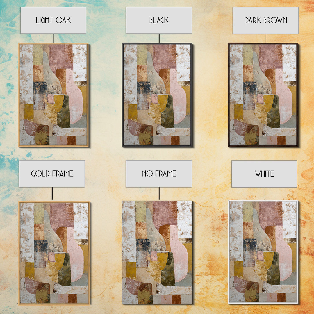 Organic Shape Collage Framed Canvas Print, Boho Art, Digital Print, Living Room Decor, Abstract Art, Bohemian, Gallery Decor, BOH-2x3-80