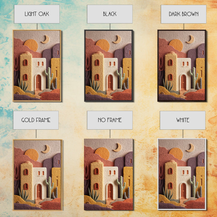 Desert Sun with Cactus and Warm Clay Canvas Print, Boho Art, Set of 3 Prints, Living Room Decor, Fine Art, Bohemian, BOH-2x3-81