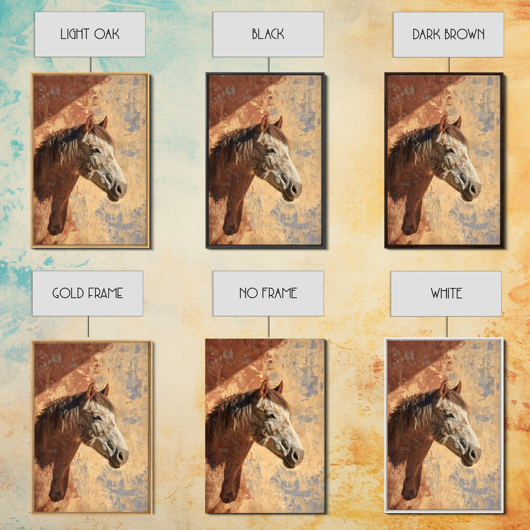 Wild Horse in Dusty Golden Light Framed Canvas Print, Boho Art, Boho Decor, Living Room Decor, Fine Art, Bohemian, BOH-2x3-88