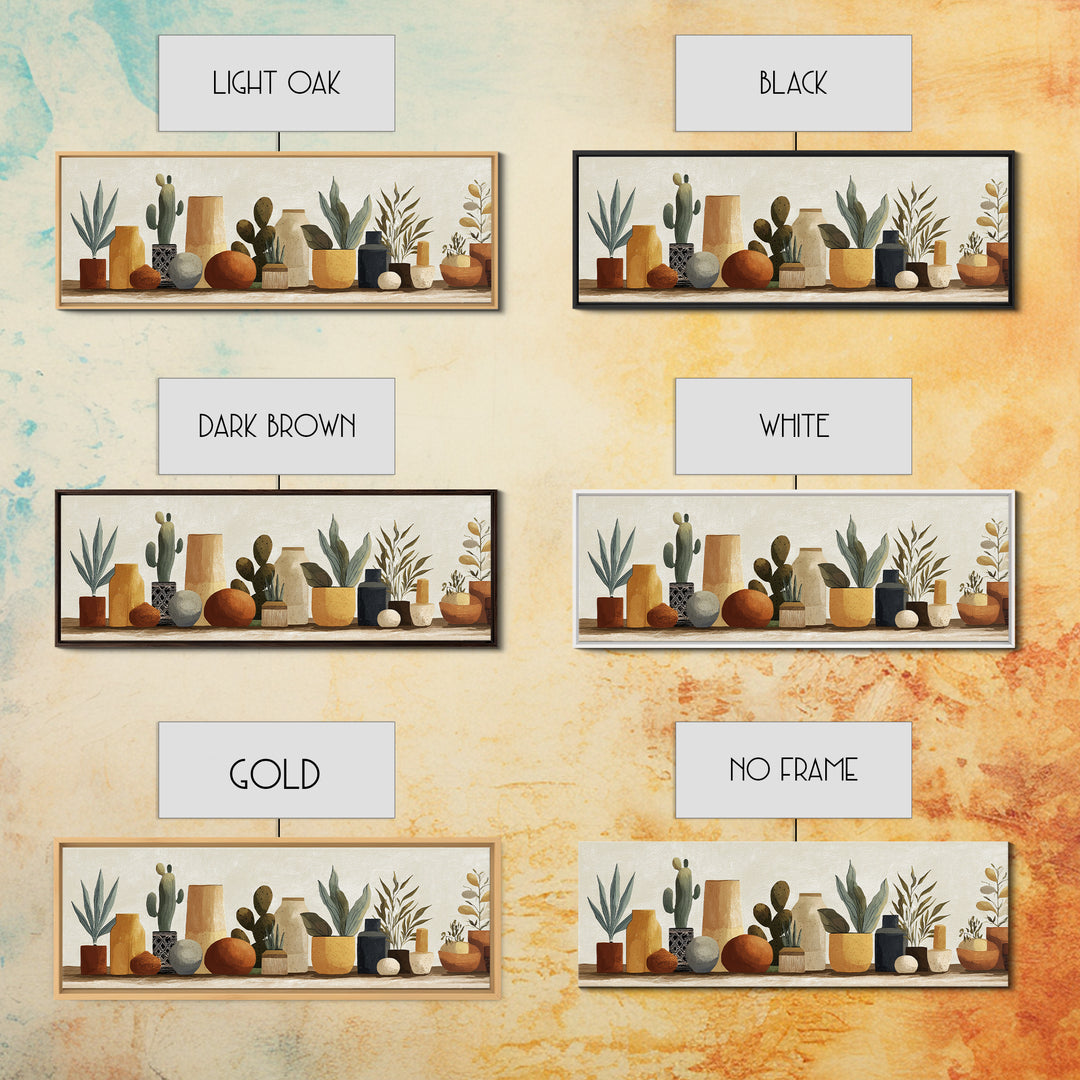 Warm Neutral Cactus Garden Illustration Canvas Print, Boho Art, Abstract Art, Living Room Decor, Bohemian 234, Set of Prints, BOH-3x1-34