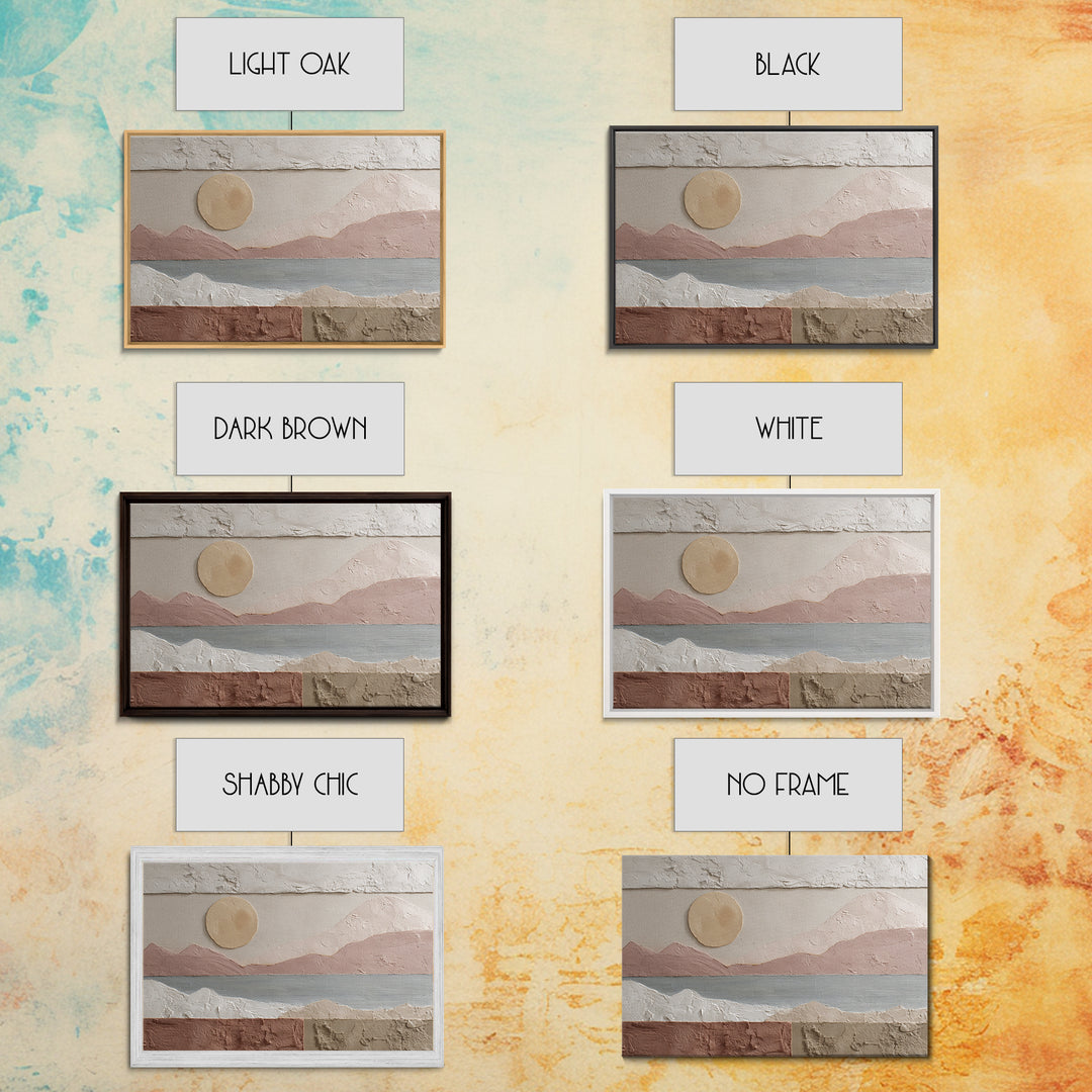 Sunrise over Rolling Dunes in Muted Peach Framed Canvas Print, Boho Art, Fine Art Print, Living Room Decor, Abstract Art, BOH-3x2-25