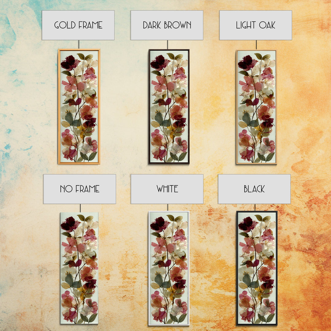 Pressed Flower Collage Framed Canvas Print, Botanical Art, Digital Print, Living Room Decor, Watercolor Art, Botanic, BOT-1x3-64