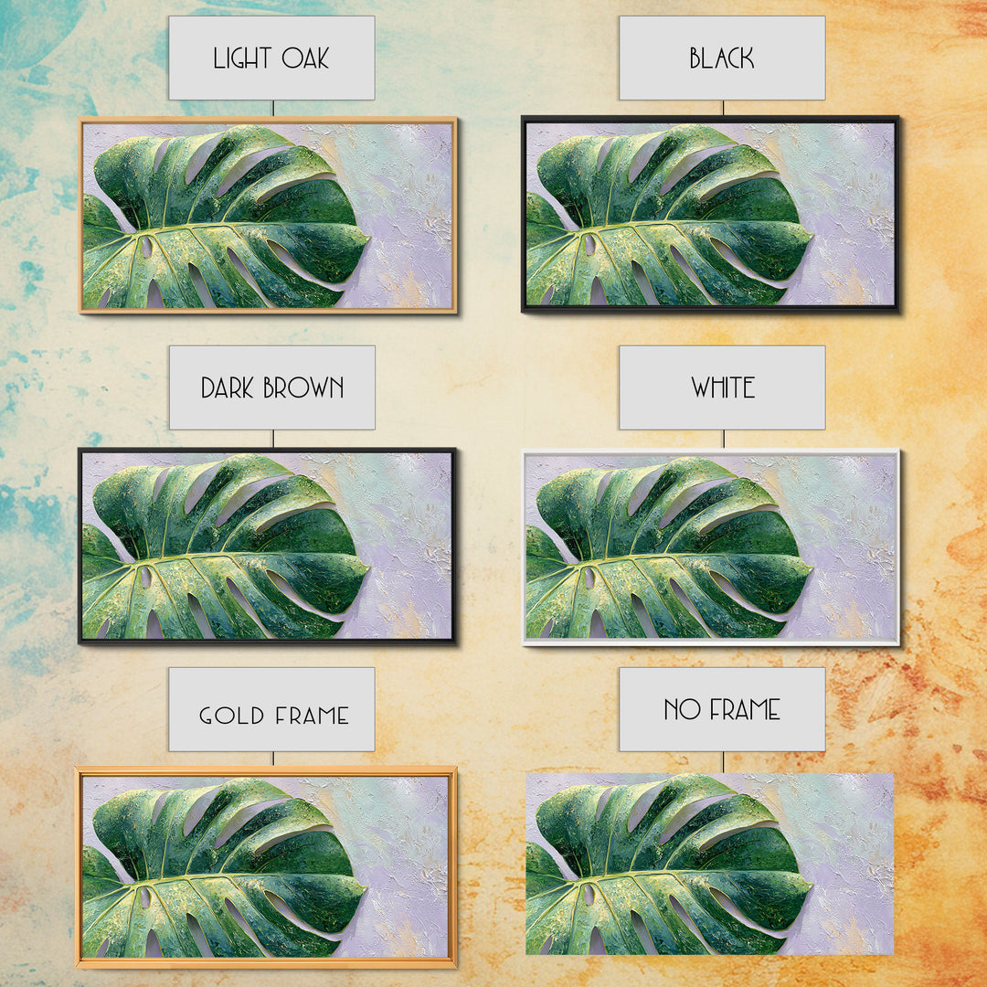 Oversized Monstera Leaf Framed Canvas Print, Botanical Art, Poster, Living Room Decor, Fine Art, Botanic, Art Nouveau, BOT-2x1-46