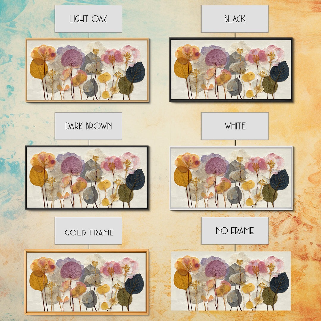 Pressed Flower Collage Framed Canvas Print, Botanical Art, Living Room Decor, Botanic, Fine Art Print, Statement Artwork, BOT-2x1-96