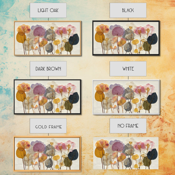 Pressed Flower Collage Framed Canvas Print, Botanical Art, Living Room Decor, Botanic, Fine Art Print, Statement Artwork, BOT-2x1-96