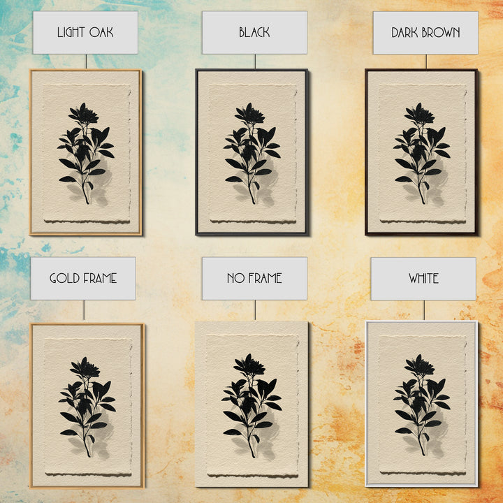 Black Ink Botanical Silhouette on Cream Paper Canvas Print, Botanical Art, Living Room Decor, Watercolor Art, Botanic, BOT-2x3-29