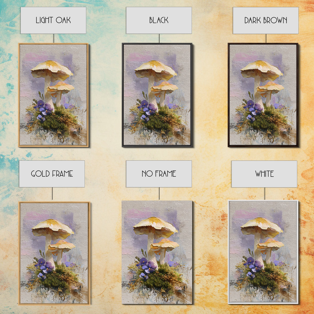 Mushrooms and Moss Botanical Field Study Canvas Print, Botanical Art, Bedroom Decor, Living Room Decor, Oil Painting, Botanic, BOT-2x3-65