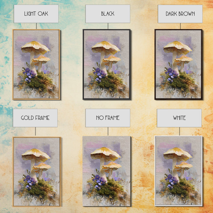 Mushrooms and Moss Botanical Field Study Canvas Print, Botanical Art, Bedroom Decor, Living Room Decor, Oil Painting, Botanic, BOT-2x3-65