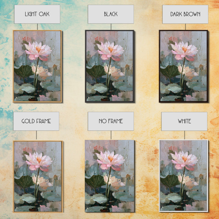 Lotus Flower and Lily Pads on Still Framed Canvas Print, Botanical Art, Living Room Decor, Watercolor Art, Botanic, BOT-2x3-75