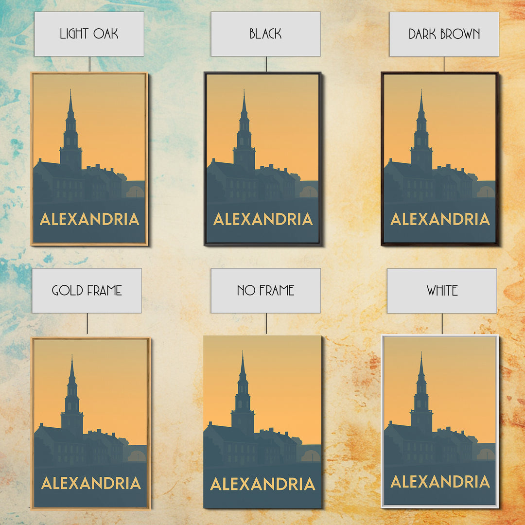 Alexandria Travel Poster, Canvas Print, Sunset Skyline Wall Art, Alexandria City Art, Travel Wall Decor, City Art Print, Home Office Decor